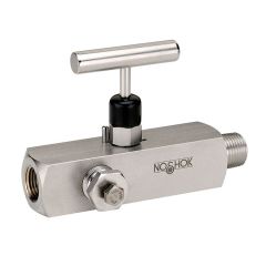 NOSHOK 30604-MFS-P1, 3/4" x 1/2" NPT, Male x Female, 316 Stainless Steel, 0.187" Orifice Soft Seat Multiport Valve with Polytetrafluoroethylene (PTFE) Packing