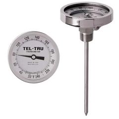 TEL-TRU 33100663AKKAAAA 3in Dial Thermometer, Back Connection, 50/400F, 1/2" NPT, 6in Stem